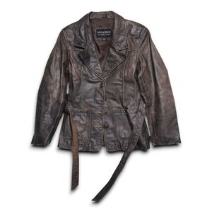 Wilsons Leather Experts Brown Distressed Belted Blazer Jacket Women's Size S